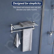 Plantex Heavy-Duty Stainless Steel Dual Folding Towel Rack/Holder/Towel Stand/Hanger/Towel Bar for Bathroom Accessories - Pack of 2 (Chrome - 24 Inch)