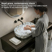 Plantex Tabletop Wash Basin for Bathroom/Designer Ceramic Basin/Oval Countertop Wash Basin/Home/Office (21x14x6 inch-Marble Finish)