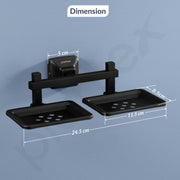 Plantex 304 Grade Stainless Steel Double Soap Holder for Bathroom/Dual Soap Dish/Soap Stand/Soap Case/Bathroom Accessories - Squaro (Black)