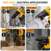 Plantex Cordless Rotary Hammer Drill 21V/Brushless Motor/600W/26mm Chuck/4500 BPM/Heavy Duty Hammer Drill with 2 Batteries, Charger & Carrying Case – Yellow (APS-H003)
