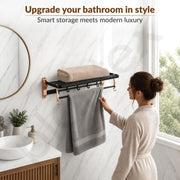 Plantex Aluminium Towel Rack for Bathroom/Towel Holder/24inch Towel Hanger/Bathroom Accessories - Pack of 1 (Black & Gold)