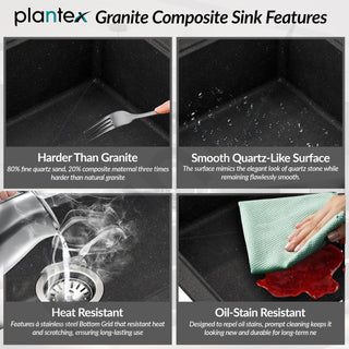 Plantex Quartz Acrylic Kitchen Sink/Undermount Sink for Kitchen with 10 Years Warranty by Plantex/Metalic Single Bowl Kitchen Sinks with Coupling (Siapan 32x20 Inches)