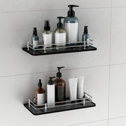Plantex Wall Mount Glass Shelf for Bathroom/Shelves for Kitchen/Black Glass Shelf, Polished (12x6 Inches - Pack of 2)