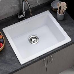 Plantex Undermount Sink for Kitchen with 10 Years Warranty by Plantex/Quartz Acrylic Kitchen Sink/Granite Single Bowl Kitchen Sinks with Coupling & Drain rack (Whiti -16x18 Inches)