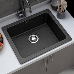 Plantex Quartz Acrylic Matt Kitchen Sink With 10 Years Warranty By /Undermount Sink For Kitchen/Metalic Single Bowl Kitchen Sinks With Coupling (Siapan 16X18 Inches), Grey
