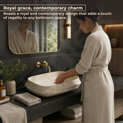 Plantex Wash Basin for Bathroom/Ceramic Table Top Washbasin/Countertop Vessel Sink Basin - (Cream Marble,  23 x 16 x 6 Inch)