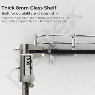 Plantex Wall Mount Glass Shelf for Bathroom/Shelves for Kitchen/Black Glass Shelf, Polished (12x6 Inches - Pack of 2)