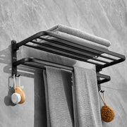 Plantex Towel Rack with Fix Towel Rod/Aluminium Folding Towel Bar/Single Soap Dish/Soap Holder/Tumbler Holder/Toothbrush Holder for Bathroom/Bathroom Accessories - Combo (Black)