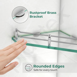 Plantex Corner Glass Shelf for Bathroom Wall/Glass Shelf for Kitchen/Bathroom/Living Room Corner Shelf (9x9 Inches - Pack of 2)