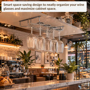 Plantex Wine Glass Rack/Holder Upside Down Glass Hanging Organizer/Glass Hanging Stand for Pubs/Kitchen/Bars (Double Line / 16 x 9 Inches)