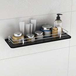 Plantex Premium Black Glass Shelf for Bathroom/Kitchen/Living Room - Bathroom Accessories (Polished, 18x6 Inches) - Pack of 1