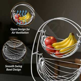 Plantex 2-Tier Swing Fruit Basket for Dining Table/Stainless Steel Fruit Storage Basket for Kitchen/Vegetable Stand(Nickel Chrome Finish)