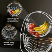 Plantex 2-Tier Swing Fruit Basket for Dining Table/Stainless Steel Fruit Storage Basket for Kitchen/Vegetable Stand(Nickel Chrome Finish)