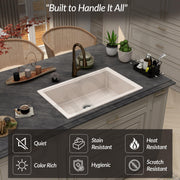 Plantex Quartz Acrylic Kitchen Sink with 10 Years Warranty by Plantex/Undermount Sink for Kitchen/Granite Single Bowl Kitchen Sinks with Coupling (Ultra Brun 32x20 Inches)