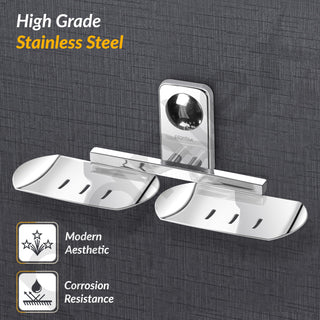 Plantex Double Soap Dish/Stainless Steel Soap Holder/Stand/Case/Soap Storage for Bathroom/Bathroom Accessories - Pack of 1 (Chrome)