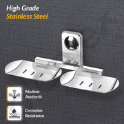 Plantex Double Soap Dish/Stainless Steel Soap Holder/Stand/Case/Soap Storage for Bathroom/Bathroom Accessories - Pack of 1 (Chrome)