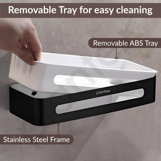 Plantex Stainless Steel & ABS Bathroom Shelf for Wall/Kitchen Shelf and Rack/Bathroom Accessories - (Black, 14X5 Inches)