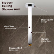 Plantex 10-Inch Ceiling Shower Arm/Stainless Steel Shower Pipe/Square Shower Arm with Flange - Pack of 1 (Chrome)