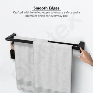 Plantex Space Aluminium Dual Towel Rod for Bathroom/Towel Holder with Hooks/Bathroom Towel Holder/Towel Stand/Bathroom Accessories (966, Gray) Pack of 1