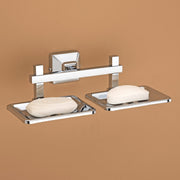 Plantex 304 Grade Stainless Steel Bathroom Accessories Set of 3 - Towel Stand/Napking Hanger/Dual Soap Holder for Bathroom - Squaro (Chrome)