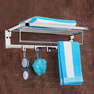 Plantex Stainless Steel Folding 24 Inches Large Towel Rack for Bathroom/Towel Holder/Towel Stand for Bathroom Accessories and Fittings(Chrome)