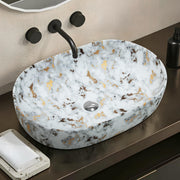 Plantex Tabletop Wash Basin for Bathroom/Designer Ceramic Basin/Oval Countertop Wash Basin/Home/Office (21x14x6 inch-Marble Finish)