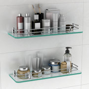 Plantex Premium Transparent Glass Shelf for Bathroom/Kitchen/Living Room - Bathroom Accessories (Polished, 18x6 Inches) - Pack of 2