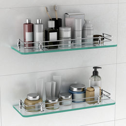 Plantex Premium Transparent Glass Shelf for Bathroom/Kitchen/Living Room - Bathroom Accessories (Polished, 18x6 Inches) - Pack of 2