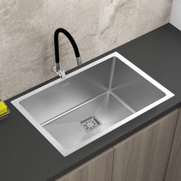 Plantex Heavy Duty Stainless Steel Kitchen Sink/Heavy-Duty Sink for Kitchen with 25 Years Warranty by Plantex/Single bowl Sink Square Coupling, Hose Pipes and Drain Rack (Matt-24 x 18 x 9 Inches)