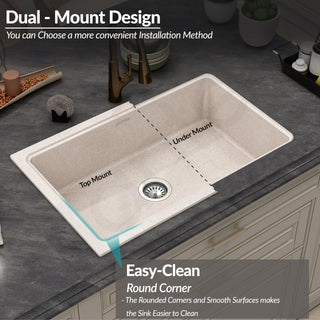 Plantex Quartz Acrylic Kitchen Sink with 10 Years Warranty by Plantex/Undermount Sink for Kitchen/Granite Single Bowl Kitchen Sinks with Coupling (Ultra Brun 32x20 Inches)