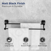Plantex Dual Towel Rod for Bathroom/Space Aluminium Towel Hanger/24inch Towel Holder/Bathroom Accessories - Pack of 1 (Powder Coated Black)