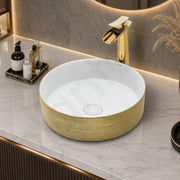Plantex Ceramic Table Top Wash Basin/Small Washbasin for Bathroom/Countertop Vessel Sink Basin(Gold&White -14 x14x5 Inch)