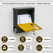 Plantex Heavy Duty GI Steel Letter Box/Suggestion Box/Wall Mount Mail with Magazine Holder/News Paper Holder Box for Home/Office/Hotel - (Yellow & Black)