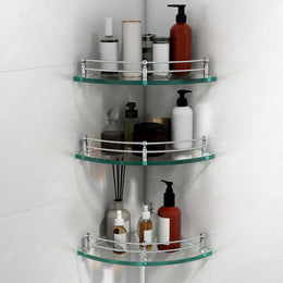 Plantex Glass Shelf for Bathroom Wall/Glass Corner Shelf for Bathroom Shelf for Wall Glass/Bathroom Corner Organizer (9x9 inch) - Pack of 3, Silver