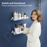 Plantex Bathroom Shelf Rack/Bathroom Organiser/Wall Mounted Stainless Steel Bathroom Shelf with Railings/Wall Shelf for Bathroom/Kitchen/Living - (12 x 5 Inches)