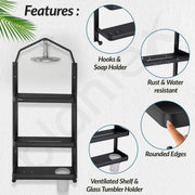 Plantex Shower Rack/Self Adhesive Shower Caddy for Bathroom Hanging/3 Layer Shower Shelf for Bathroom with Soap Dish Holder,Toothbrush Holder (1520, Black)