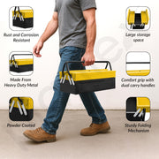 Plantex Metal Tool Box for Home Use/3 Cabinet Empty Tool Kit Box With Large Capacity & Strong Handle/Tools Box/Tool Organizer for Essential Tools - (Yellow & Black)