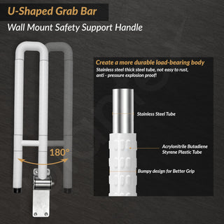 Plantex Stainless Steel 24 Inch U-Shape Handle for Bathroom Support/Space-Saving Safety Bar for Shower/Toilet/Bedside Anti-Slip Shower Grab Bar for Bathroom - (White)