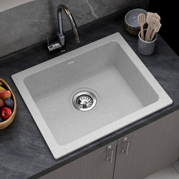 Plantex Matt Quartz Acrylic Kitchen Sink With 10 Years Warranty /Undermount Sink For Kitchen/Granite Single Bowl Kitchen Sinks With Coupling (Brun 16X18 Inches)