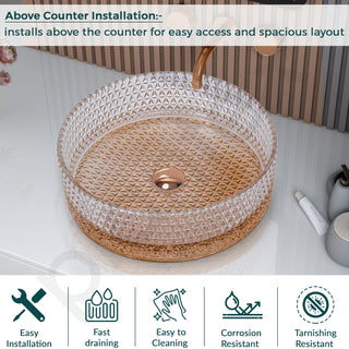 Plantex Round Washbasin for Bathroom/Glass Tabletop Wash Basin/Luxury Transparent Countertop Basin for Home/Office/Hotel (15.5x15.5x5 inch)