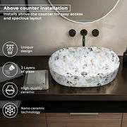 Plantex Tabletop Wash Basin for Bathroom/Designer Ceramic Basin/Oval Countertop Wash Basin/Home/Office (21x14x6 inch-Marble Finish)