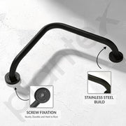 Plantex L-Shape Handle for Bathroom Support/Anti-Slip Shower Grab Bar Made of Stainless Steel - Pack of 2 (Black)