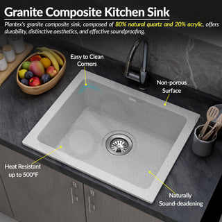 Plantex Quartz Acrylic Kitchen Sink/Undermount Sink for Kitchen with 10 Years Warranty by Plantex/Granite Single Bowl Kitchen Sinks with Coupling (Brun 21x18 Inches)