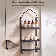Plantex Stainless Steel Shower Rack/Self Adhesive Shower Caddy for Bathroom Hanging/3 Layer Shower Shelf for Bathroom with Soap Dish Holder,Toothbrush Holder (1520, Black)