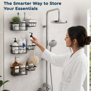 Plantex GI Steel Self Adhesive Soap Holder/Wall Mounted Shelf for Bathroom with Side Hooks to Hang Loofah for Bathing/Bathroom Accessories - Black, Powder Coated (Pack of 3)