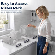 Plantex Stainless Steel Thali Stand/Saucer/Plate Rack/Dish Rack/Plate Fixer for Modular Kitchen/Tandem Box Accessories - Set of 3 (Chrome)