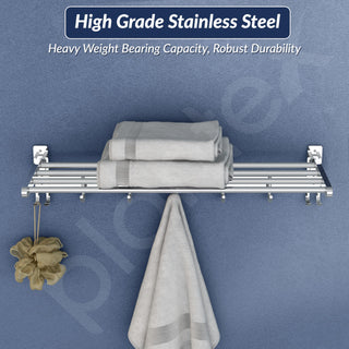 Plantex Folding Towel Rack/Stainless Steel Towel Holder/24 Inch Towel Hanger for Bathroom/Towel Stand with Fix Hook/Bathroom Accessories - Pack of 1 (Chrome)