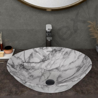 Plantex Ceramic Basin for Bathroom/Table Top Ceramic Basin/Washbasin for Bathroom (BOAT-NS-514-Marble Finish,16 x 13 x 5.5 Inch)