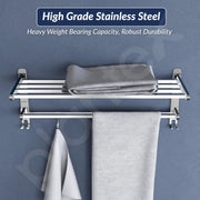 Plantex Heavy-Duty Stainless Steel Dual Folding Towel Rack/Holder/Towel Stand/Hanger/Towel Bar for Bathroom Accessories - Pack of 2 (Chrome - 24 Inch)