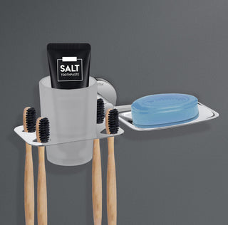 Plantex Brass-Made soap and Brush Holder Stand for Bathroom and wash Basin (Chrome-Silver)